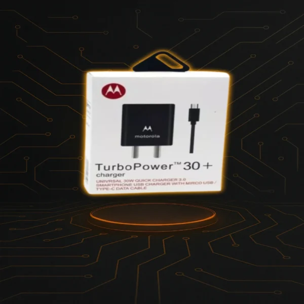 Cargador USB-A Motorola de 30W Enchufe diagonal+ Cable USB-A a USB-C