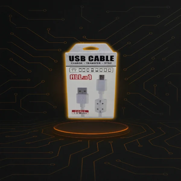 Cable Blanco V8 a USB-A con filtro de 1,5 metros, para mejor señal y protección.