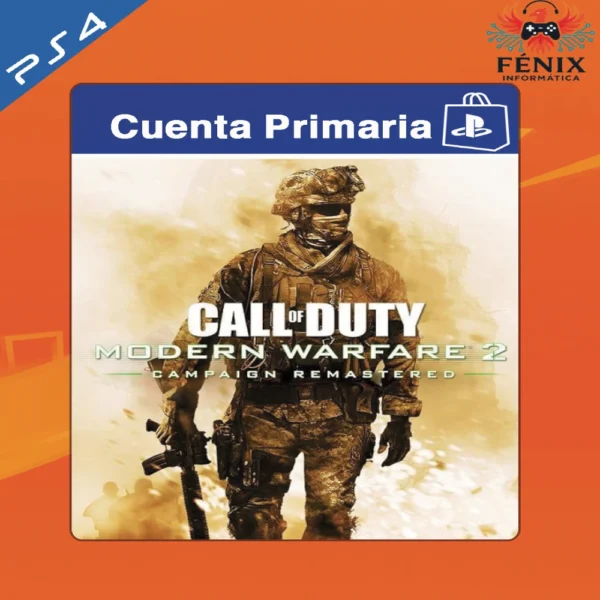 Call of Duty Modern Warfare 2 Campaign Remastered digital primario mostrado con portada PS4, jugable en PS5 mediante retrocompatibilidad. No cuenta con versión nativa de PS5.