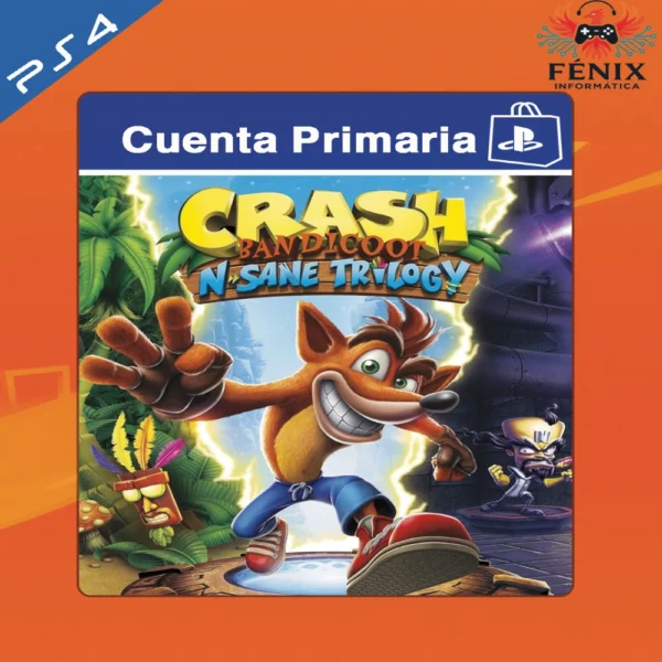Crash Bandicoot N. Sane Trilogy digital primario mostrado con portada PS4, jugable en PS5 mediante retrocompatibilidad. No cuenta con versión nativa de PS5.