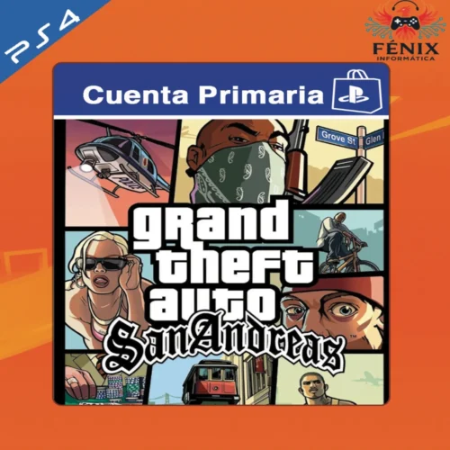Grand Theft Auto San Andreas digital primario mostrado con portada PS4, jugable en PS5 mediante retrocompatibilidad. No cuenta con versión nativa de PS5.