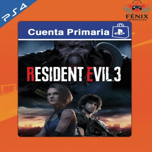 Resident Evil 3 Remake digital primario mostrado con portada PS4, jugable en PS5 mediante retrocompatibilidad. No cuenta con versión nativa de PS5.