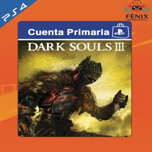 Dark Souls III digital primario mostrado con portada PS4, jugable en PS5 mediante retrocompatibilidad. No cuenta con versión nativa de PS5.