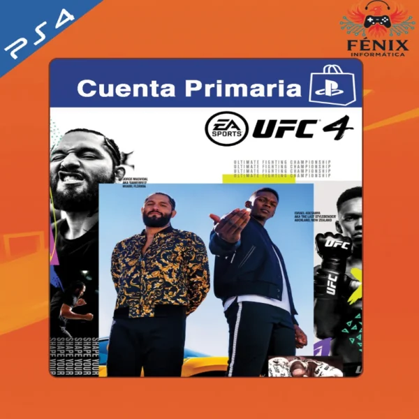 EA Sports UFC 4 digital primario mostrado con portada PS4, jugable en PS5 mediante retrocompatibilidad. No cuenta con versión nativa de PS5.