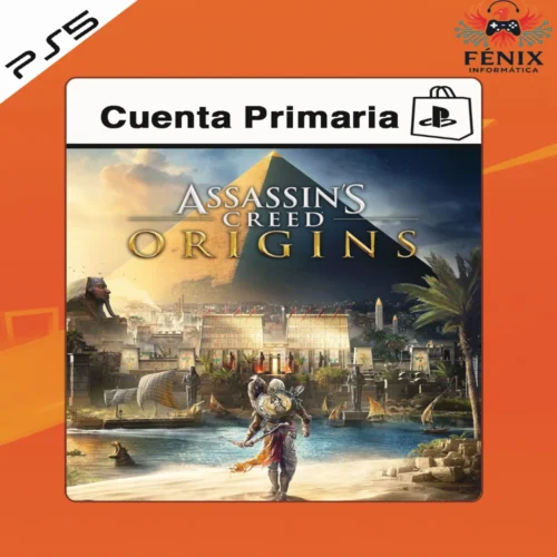 Assassin’s Creed Origins digital primario mostrado con portada PS5, incluye versión PS4 jugable en PS5 mediante retrocompatibilidad y optimización de rendimiento en PS5.