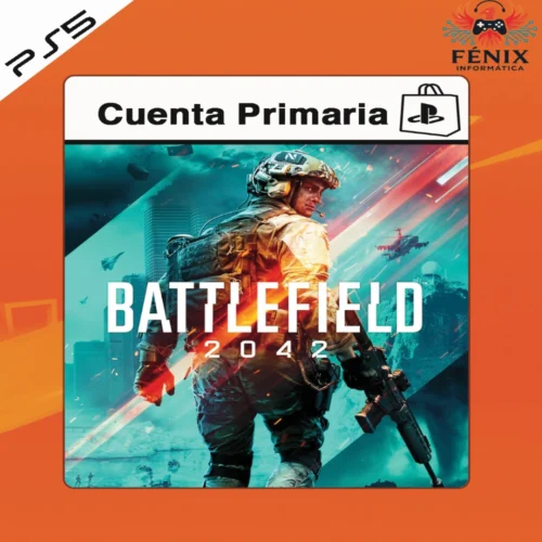 Battlefield 2042 digital primario mostrado con portada PS5, incluye versión PS4 jugable en PS5 mediante retrocompatibilidad y versión nativa PS5 con mejoras gráficas y rendimiento.