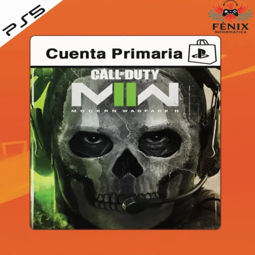 Call of Duty Modern Warfare II Lote Multigeneración digital primario mostrado con portada PS5, incluye versión PS4 jugable en PS5 mediante retrocompatibilidad y versión nativa PS5 con mejoras.