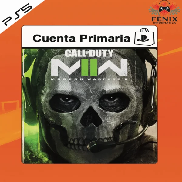 Call of Duty Modern Warfare II Lote Multigeneración digital primario mostrado con portada PS5, incluye versión PS4 jugable en PS5 mediante retrocompatibilidad y versión nativa PS5 con mejoras.