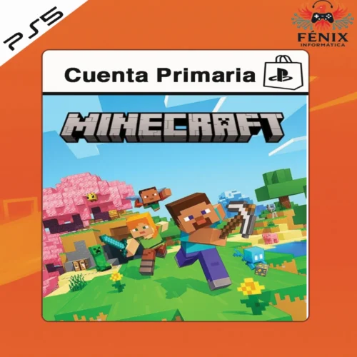 Minecraft digital primario mostrado con portada PS5, incluye versión PS4 jugable en PS5 mediante retrocompatibilidad y versión cross-gen compatible con PS5.