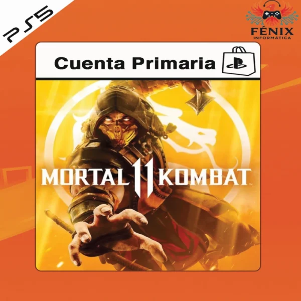 Mortal Kombat 11 Standard Edition digital primario mostrado con portada PS5, incluye versión PS4 jugable en PS5 mediante retrocompatibilidad y versión nativa PS5 con mejoras gráficas y rendimiento.