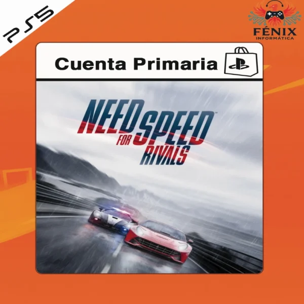 Need for Speed Rivals digital primario mostrado con portada PS5, versión PS4 jugable en PS5 mediante retrocompatibilidad. No cuenta con versión nativa de PS5.