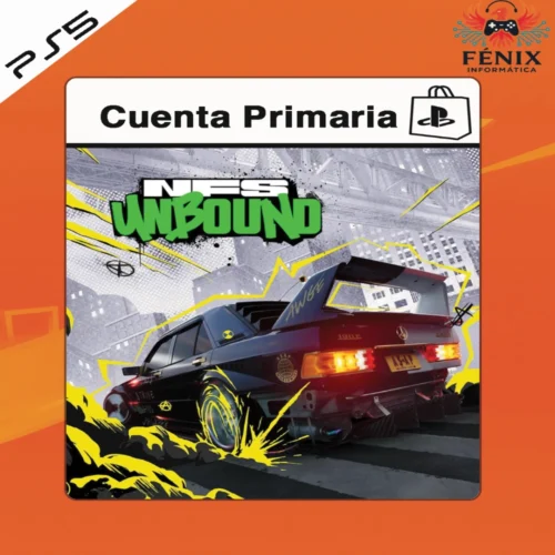 Need for Speed Unbound digital primario mostrado con portada PS5, disponible en versión nativa PS5 con mejoras gráficas y rendimiento. No está disponible en PS4.