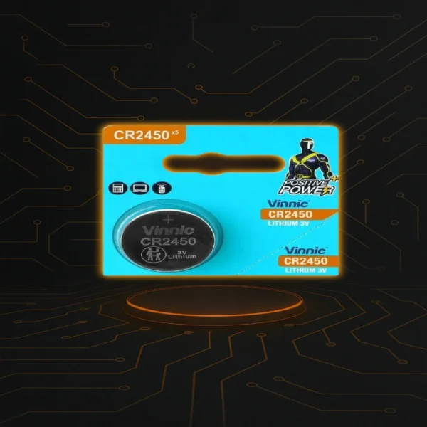 Batería CR2450 litio 3V de larga duración para dispositivos médicos y electrónicos.