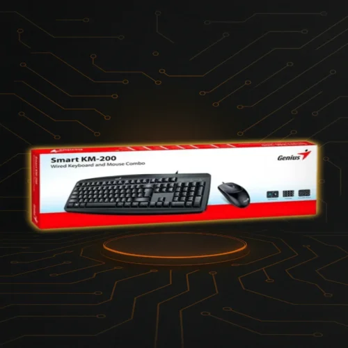 Plantilla para productos Combo Genius Smart KM 200 con teclado y mouse USB para oficina y hogar.